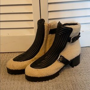 Shearling & leather zip up boots